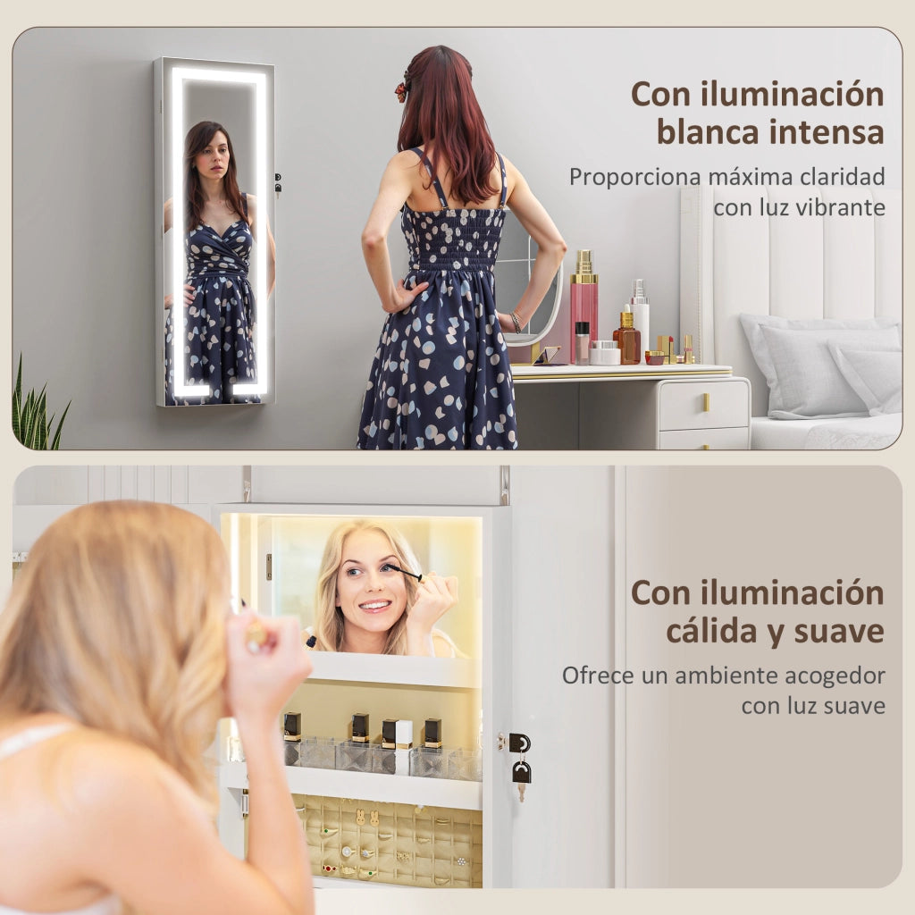 Specchio Armadio da Parete con Luci LED e Chiusura ¨C Zephmum ¨C Bianco
