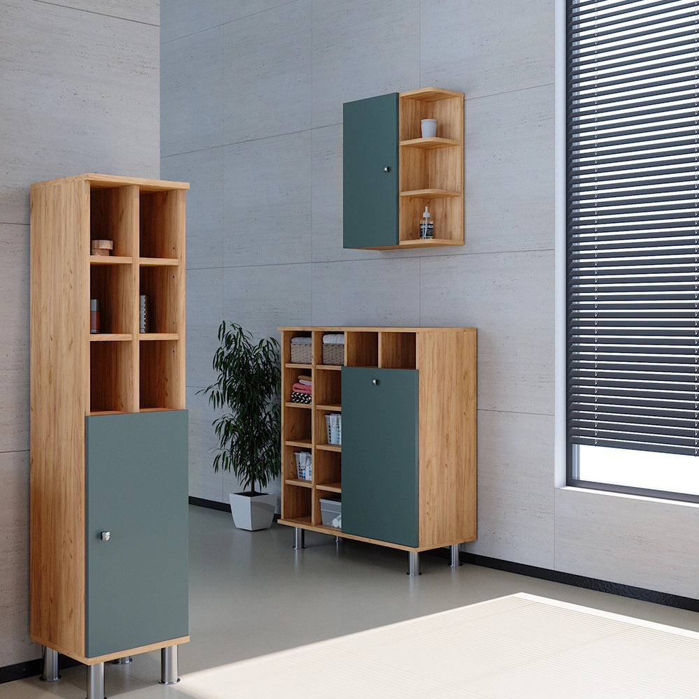 Armadietto da bagno con portabiancheria Fynn Verde 78.4 x 91.6 cm Vicco