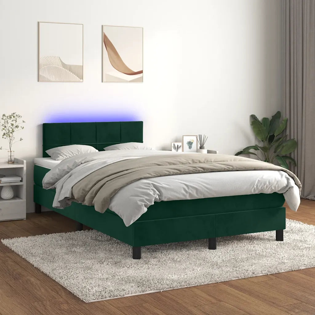 Letto a Molle con Materasso e LED Verde Scuro 120x200cm Velluto 3134396