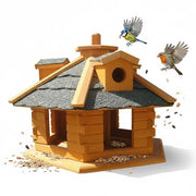 Case per Uccelli con Cassetta di Cibo - Costruzione in Legno - Coperture in Bitume - Dimensioni 48 x 33 cm - per Uccelli Selvatici