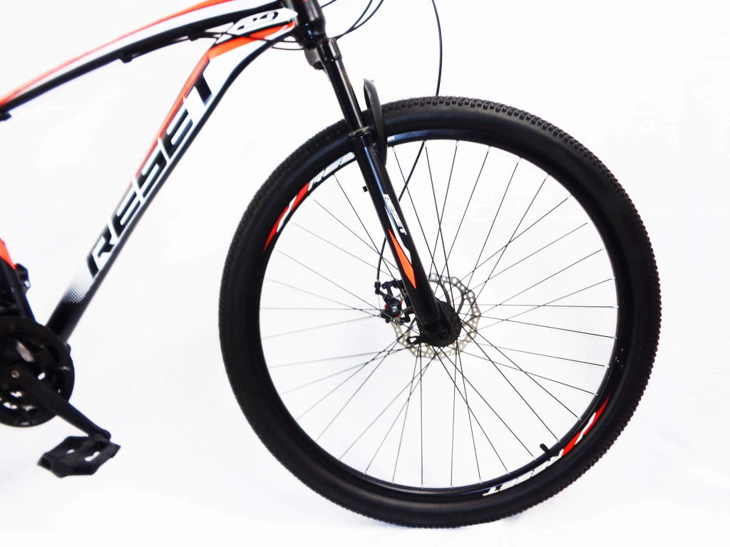 Bicicletta Mountain Bike MTB Ragazzo 29" 21V in Acciaio Nero e Rosso Fluo