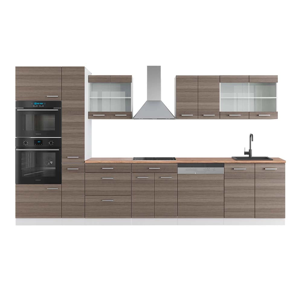 Vicco Mobile da cucina Grigio prezioso/bianco 350 cm con armadio alto, PL Rovere