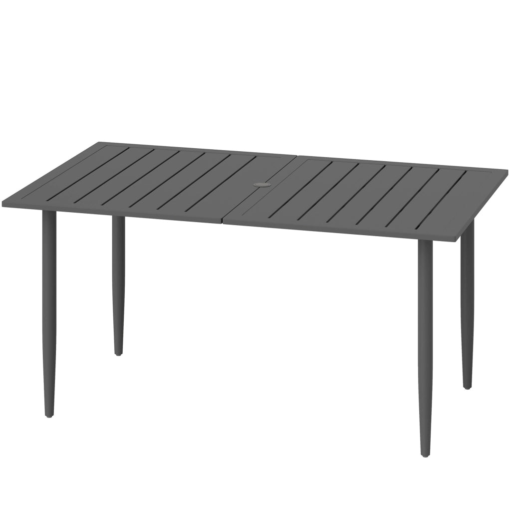 Tavolo da Giardino 150x90cm ¨C Xylo ¨C Acciaio Nero con Foro per Ombrellone