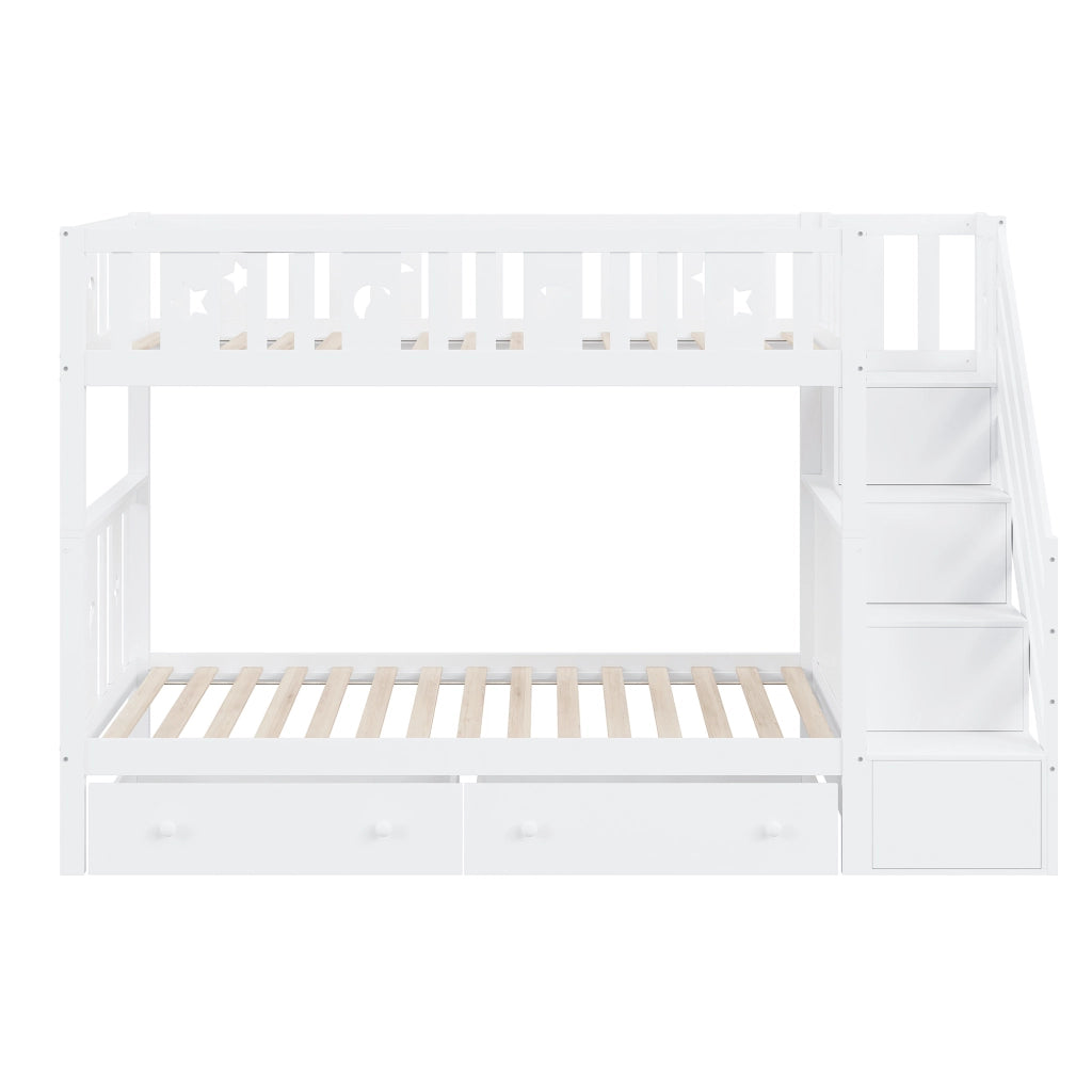 LETTO a castello 90x200 cm bianco con scala contenitore e 2 cassetti