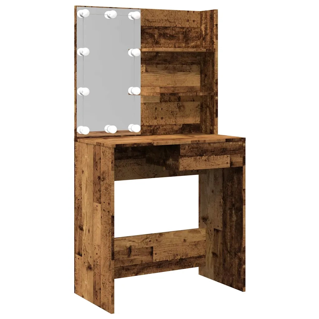 Toeletta | Tavolo da Trucco con LED Legno Antico 74,5x40x141 cm