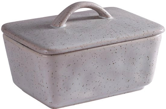 Botteriera quadrata in ceramica - 350 ml - con coperchio - Contenitore di burro - Portaburro - Ceramica liscia - Grigio