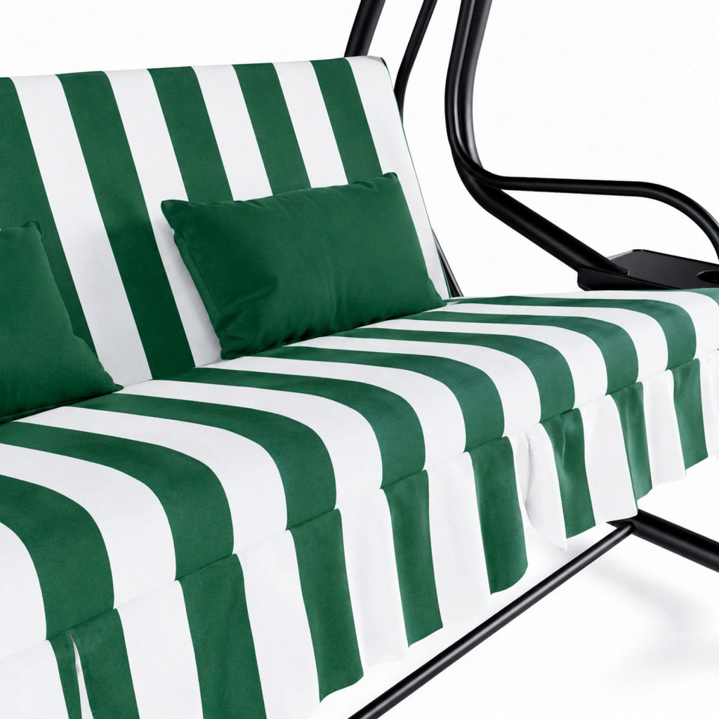 Dondolo 3 Posti Reclinabile Madeira Tettuccio Parasole Regolabile Cuscini Imbottiti Diventa Letto Struttura Robusta In Acciaio Verniciato Giardino Esterno Balcone Terrazzo 200 x 120 x 160 cm Verde E Bianco