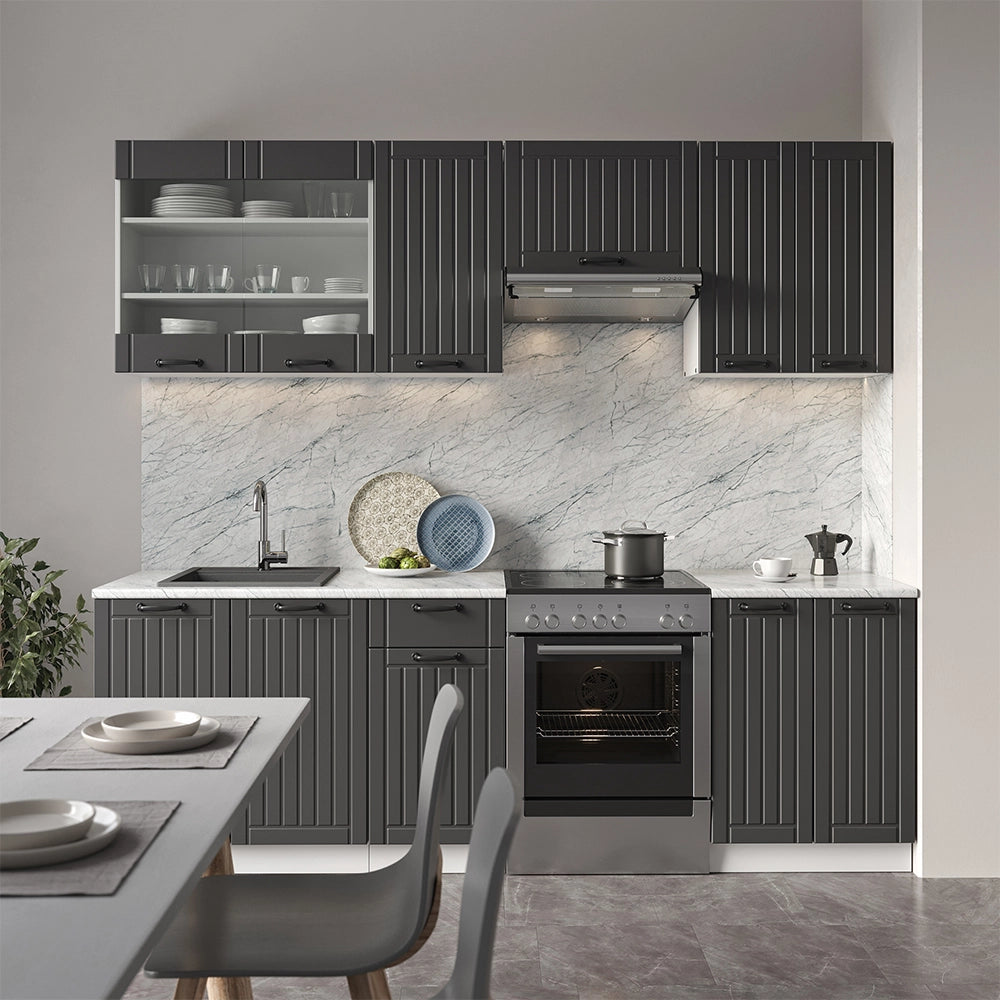 Cucina componibile Fame-Line Antracite rustico/Bianco 240 cm, PL Rovere Vicco