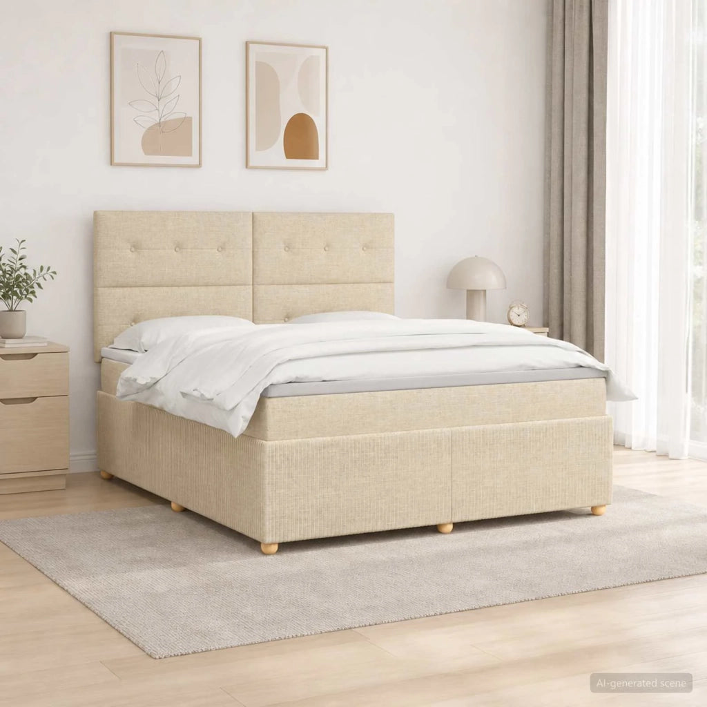 Letto Box Spring LED con Materasso Crema 160 x 200 cm Tessuto 3455900