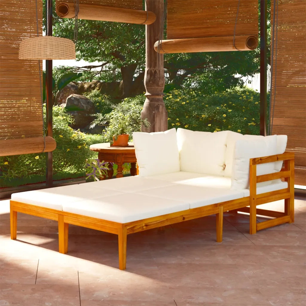 Lettini Prendisole con Cuscini Crema 2 pz Legno d'Acacia 3087268