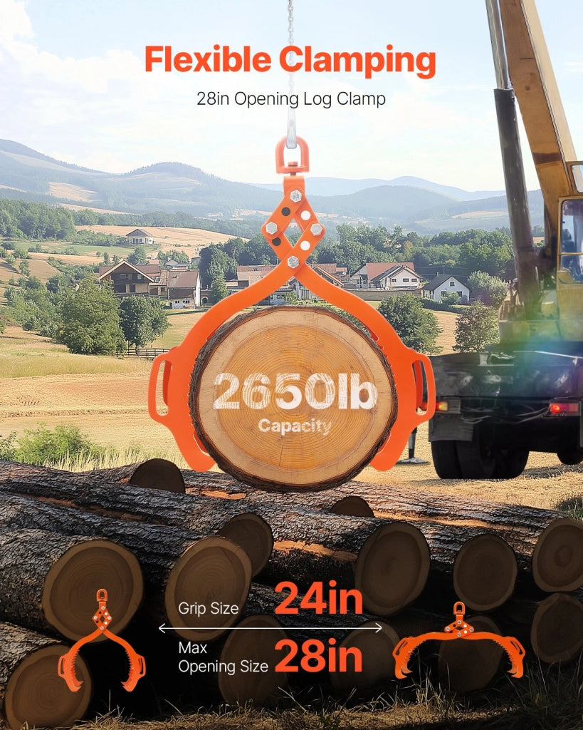 Pinze per Sollevamento Pietre e Tronchi 4SC28 a 4 Artigli in Acciaio 710 mm Portata 453 kg Girevole Robusto per Trattori