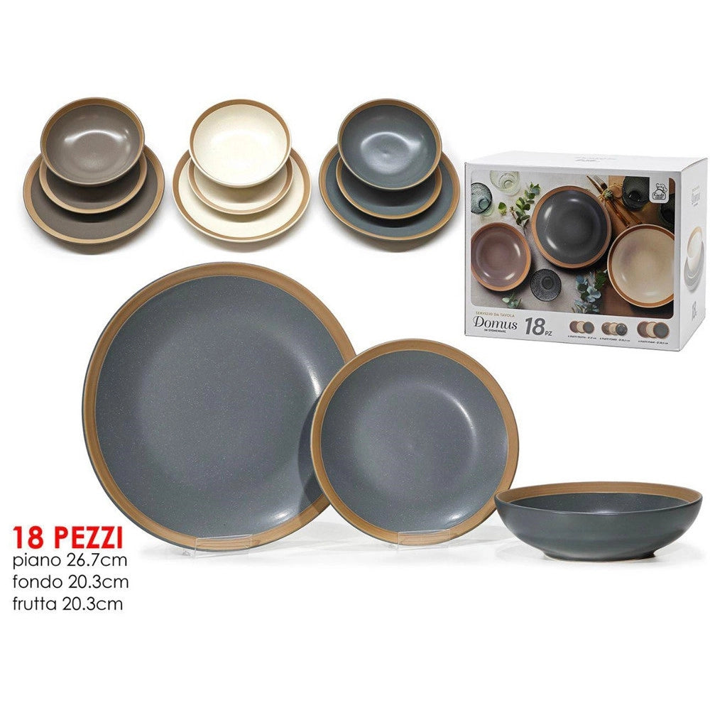 Trade Shop - Set Servizio Di Piatti In Stoneware 18 Pz Da Tavola Design Classico Elegante Con Bordo -