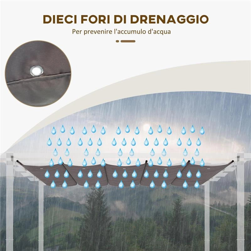 COPERTURA PER GAZEBO PERGOLA 4X3 M IN POLIESTERE TRASPIRANTE CAFFÉ CON 10 FORI DI DRENAGGIO
