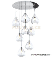 SOSPENSIONE BIANCO 8 LUCI TONDA VETRI TRASPARENTE 1177BI-S8 T-TR