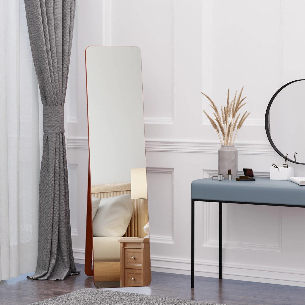 Specchio da Terra e da Parete con Struttura in Legno, Supporto Pieghevole con Cerniera, 37x43x156cm, Noce Chiaro