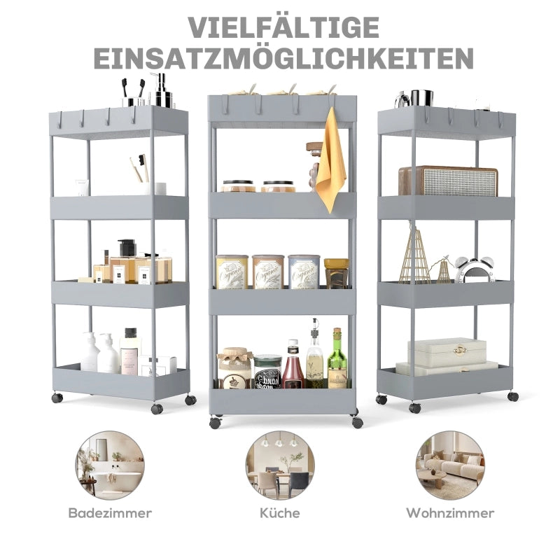 CARRELLO a 4 ripiani 40 x 19 x 90 cm Grigio con ruote e freni