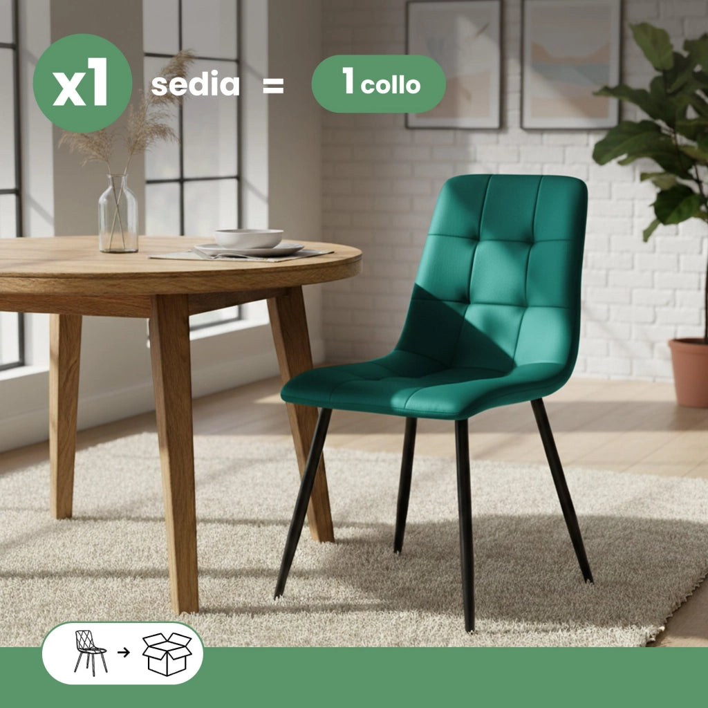 Sedia in velluto trapuntata NERO Verde Bottiglia gambe nere