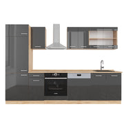 Vicco Cucina componibile Antracite lucido/oro power oak 300 cm senza piano di lavoro