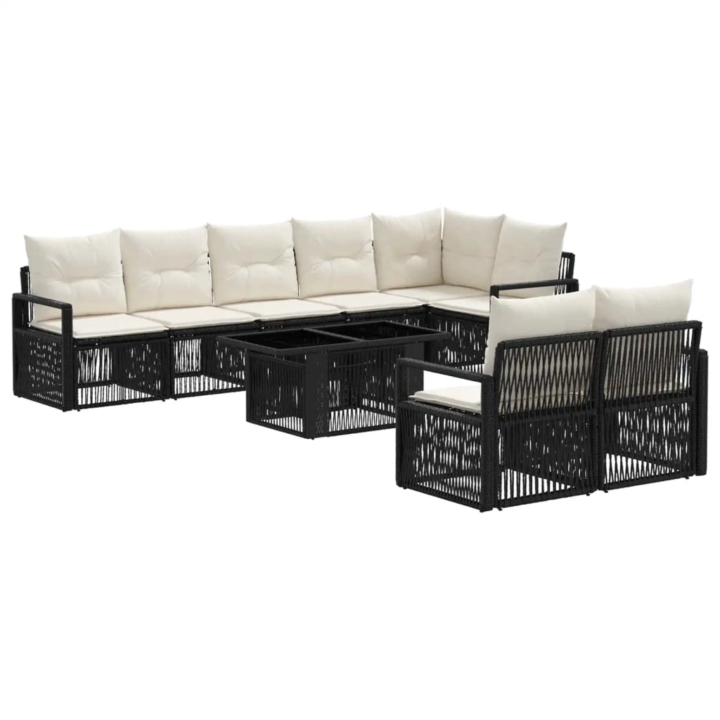 Set Divano da Giardino 9 pz Nero e Bianco Crema polyrattan 3437125
