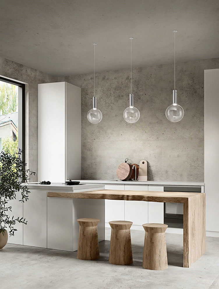 Lampada a Sospensione LED Serie 8310 Vetro Trasparente, Struttura Cromo Lucido, 5W 3000K, Diametro 20 cm, Cavo 200 cm IP20 - Perenz