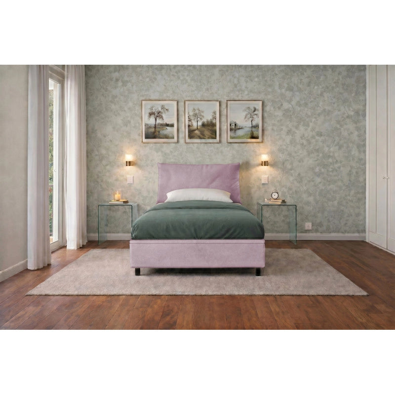 Letto imbottito Singolo 80x190 cm Soft - Contenitore,Glicine,Microfibra