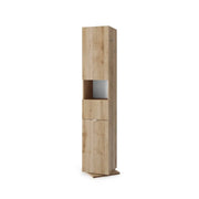 Colonna da bagno girevole con specchio, 2 porte e 1 cassetto, collezione BURA. Colore rovere chiaro.