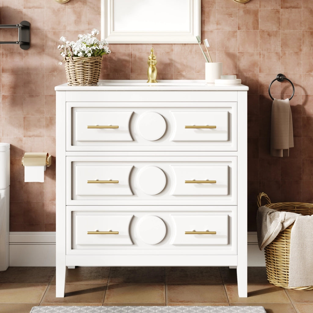 MOBILE BAGNO 81x46,5x86,5 cm Bianco in MDF con lavabo in ceramica