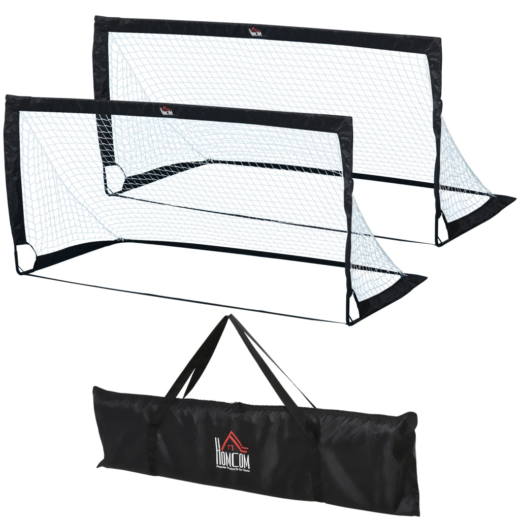 Set di 2 porte da calcio, mini porte, pieghevoli, in acciaio e Tetrolon, nere, 186x90x89 cm, per giardino e parco giochi.