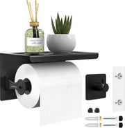 Toilette carta holder, matto nero, holder carta toilette in alluminio, senza foratura, con piastra di fissaggio e ganci adesivi, fissaggio alla parete, holder per rotoli di carta igienica per bagno, cucina