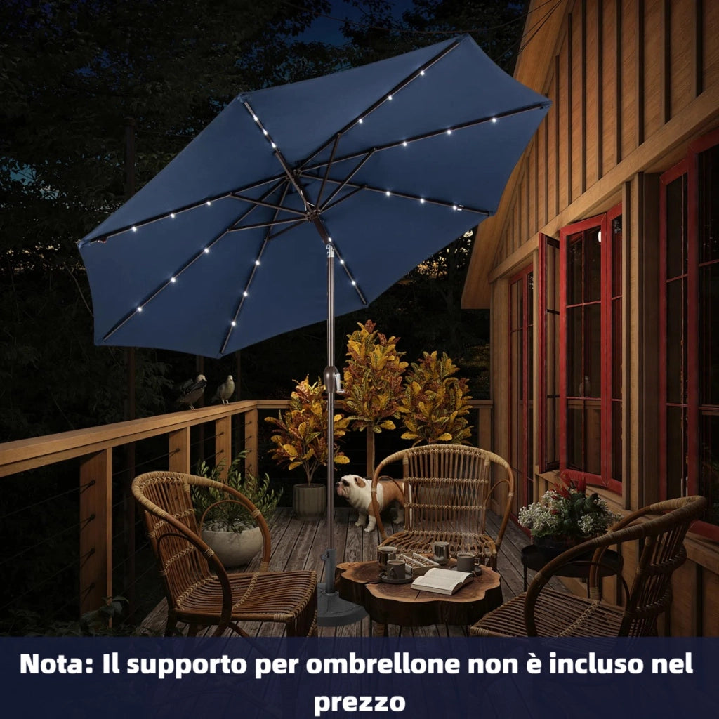Ombrellone con luci LED da giardino in ferro ?300cm Parasole da esterno spaggia Blu
