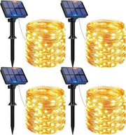 Catenaria esterna alimentata da energia solare per esterni 12 m 120 led impermeabile cavo di rame catenaria esterna decorazione esterna 8 modalità per balcone Natale luce calda bianca [4 pezzi]