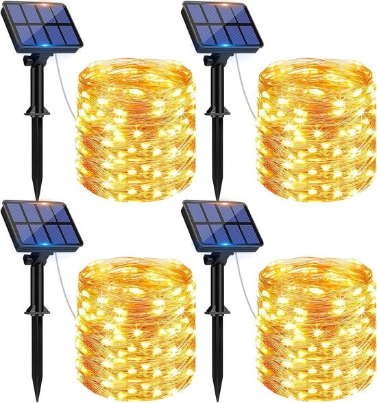 Catenaria esterna alimentata da energia solare per esterni 12 m 120 led impermeabile cavo di rame catenaria esterna decorazione esterna 8 modalità per balcone Natale luce calda bianca [4 pezzi]