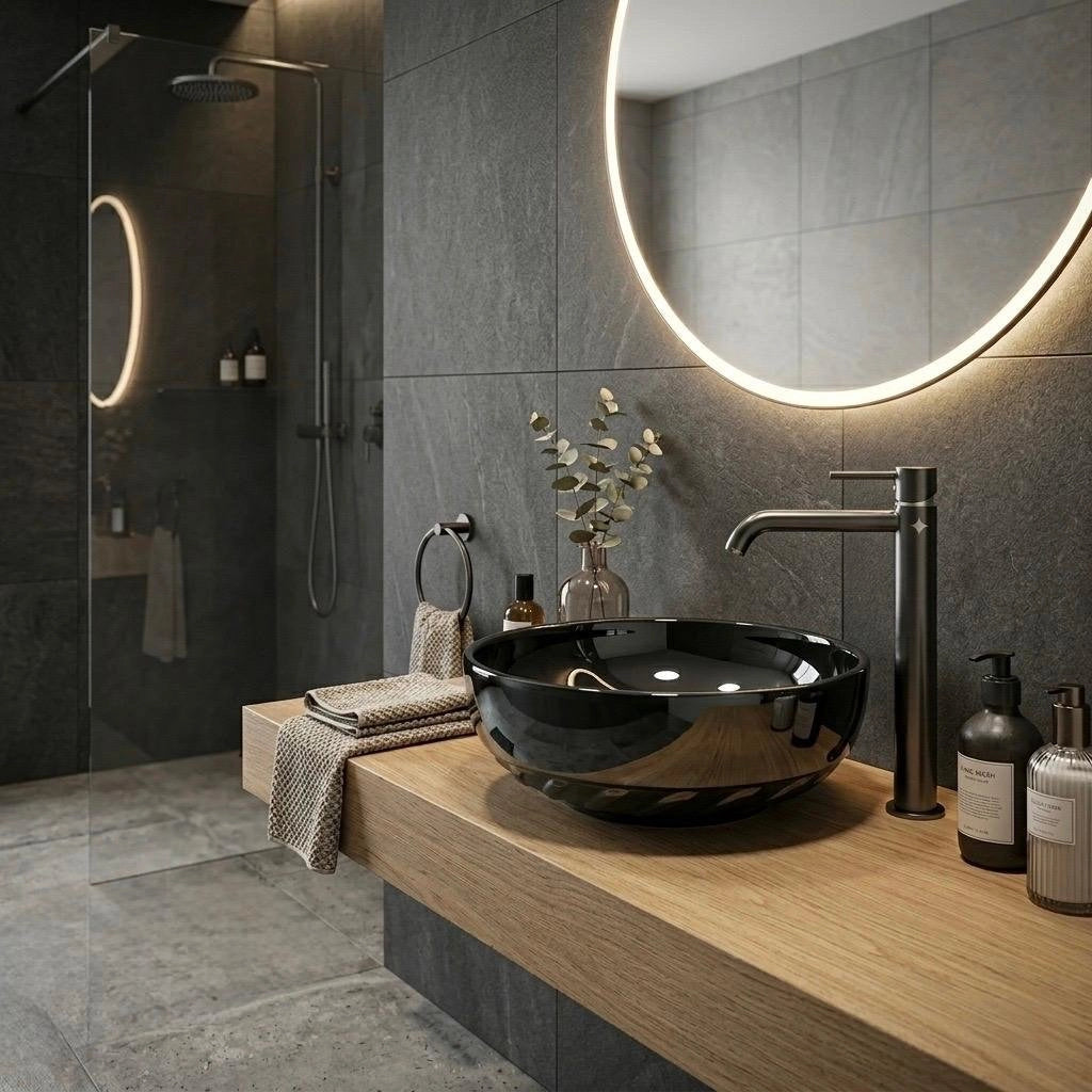 Lavabo d'appoggio d.33 slim in ceramica mod. 04 - Nero