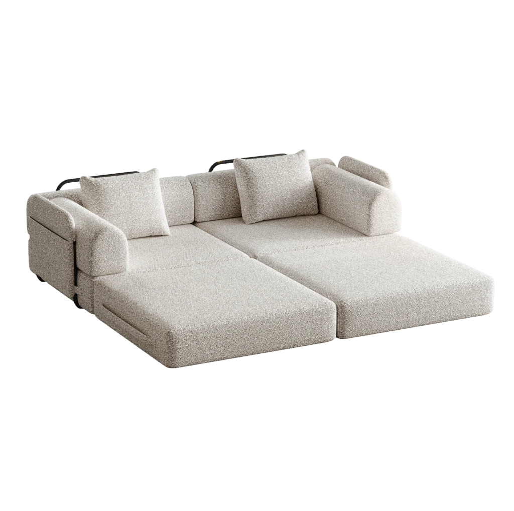 Divano letto singolo 2 in 1 con vano bracciolo in chenille khaki