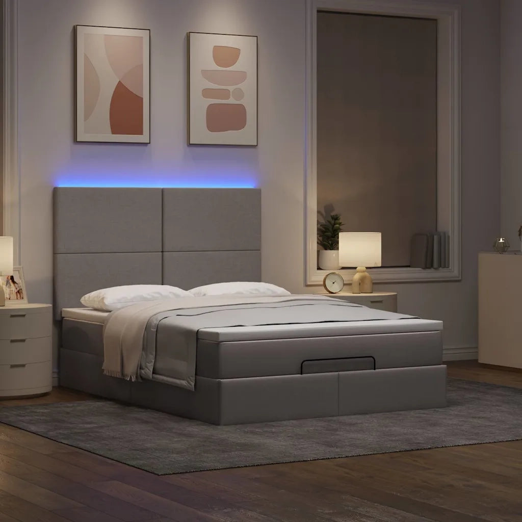Struttura Letto Pouf con Materasso Tortora 140x190 cm Tessuto 3313924
