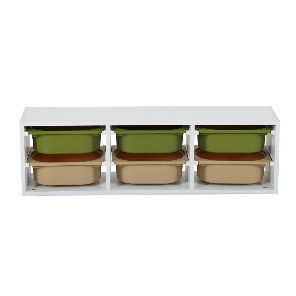 Mobile per bambini con 6 contenitori colorati, verde oliva