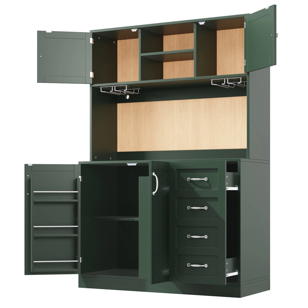 Credenza con LED e Cassetti ¨C Xylo ¨C Verde/Nero/Bianco, 4 Ante, 120x40x188