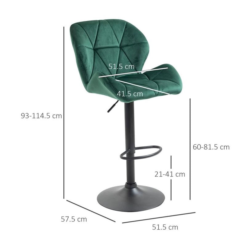 SET 2 SGABELLI GIREVOLI CON ALTEZZA REGOLABILE RIVESTIMENTO VELLUTO VERDE