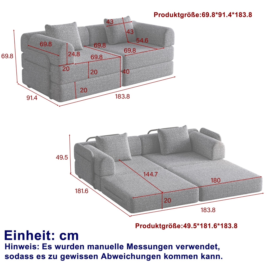 Divano Letto 2 in 1 con Contenitore Bracciolo ¨C Xylo ¨C Struttura Metallo Chenille