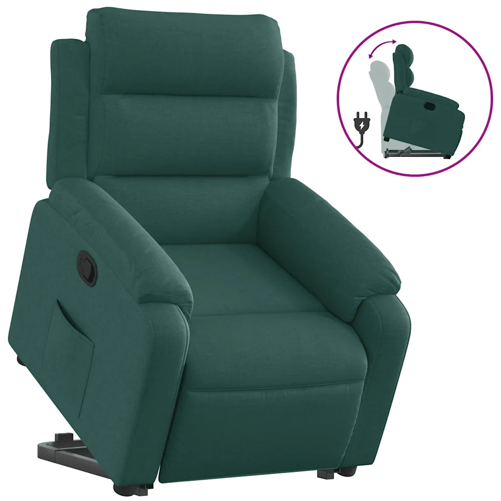 Poltrona | Sedia Relax Alzapersona Reclinabile Verde Scuro in Tessuto