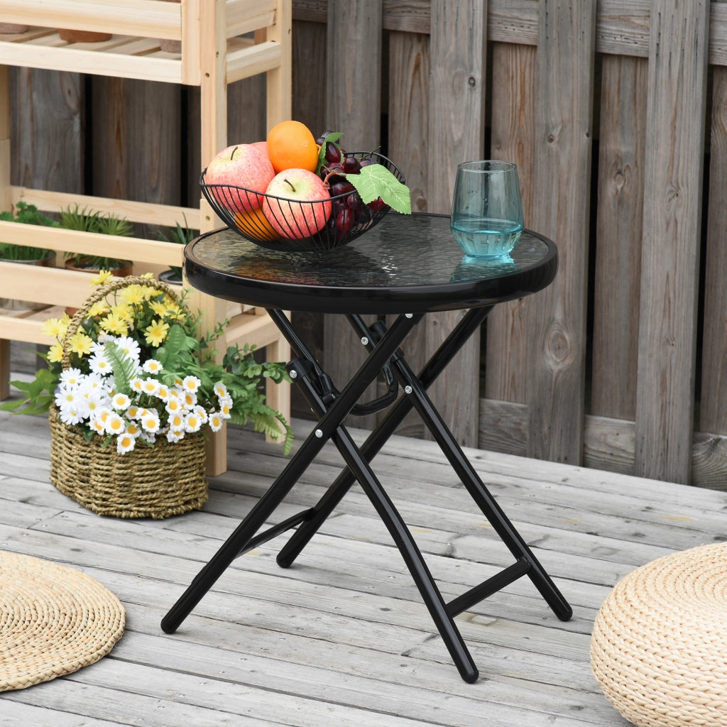 Tavolo da Giardino Pieghevole in Metallo e Ripiano in Vetro ¦µ45x50cm
