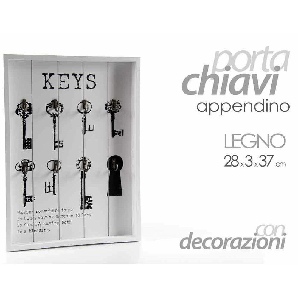 Cassetta Portachiavi Da Parete 6 Ganci In Legno MDF Bianco Decorazione Chiavi