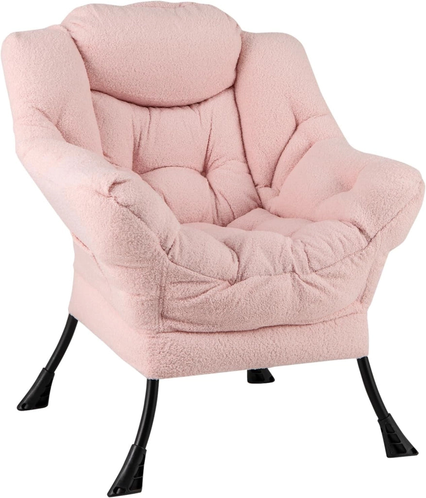 Poltrona Relax, Poltrona da Lettura con Cuscino, Elegante con Schienale e Seduta Imbottiti, Braccioli e Tasca di Stoccaggio, Portata 150 kg (Senza Pouf, Cashmere Rosa)