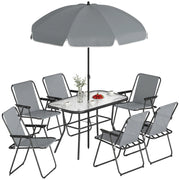 Set da giardino esterno 8 pezzi con tavolo e 6 sedie pieghevoli ¨C zephmum ¨C Grigio, Polipropilene