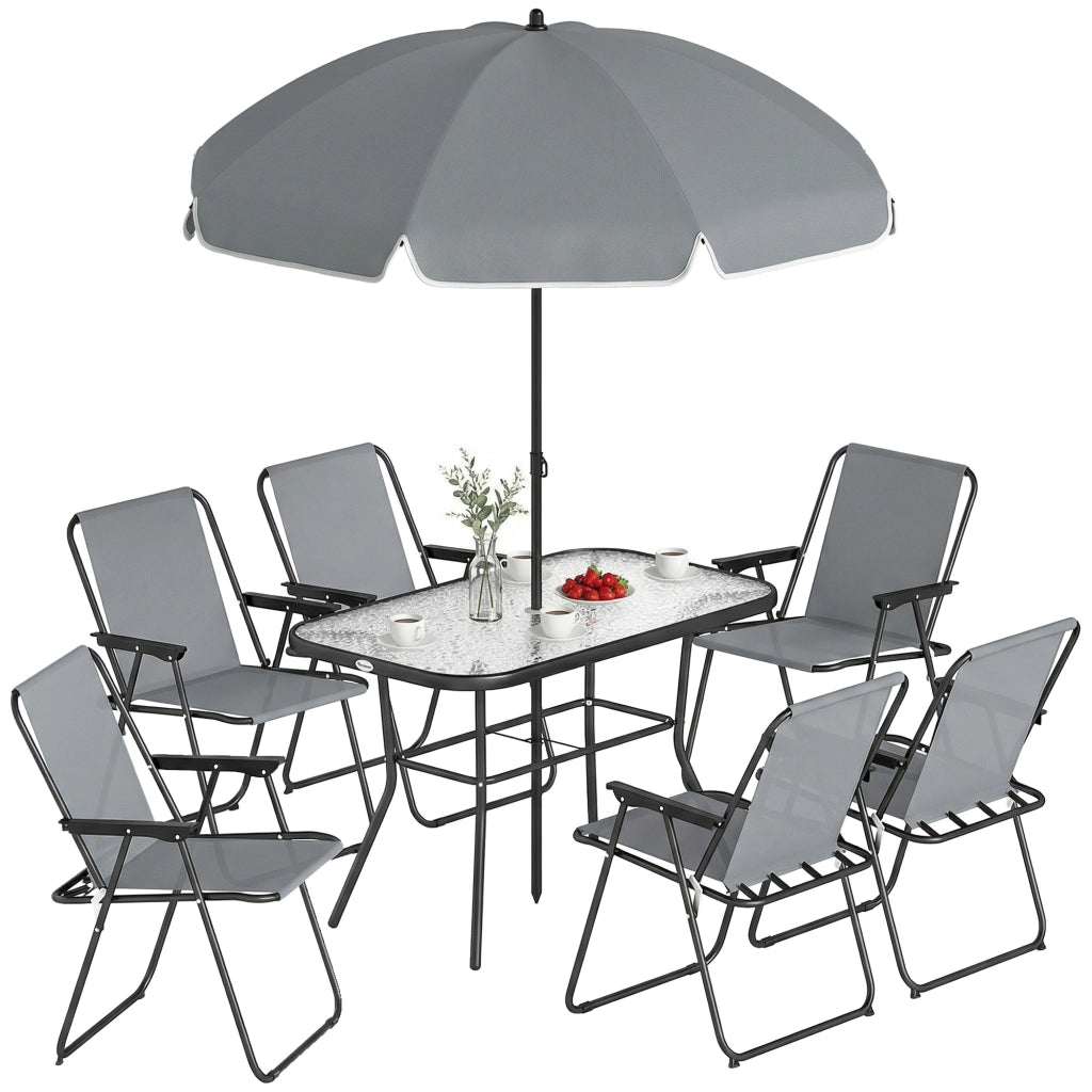 Set da giardino esterno 8 pezzi con tavolo e 6 sedie pieghevoli ¨C zephmum ¨C Grigio, Polipropilene