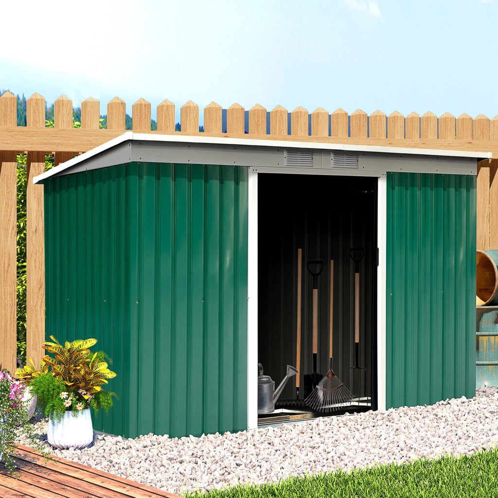EasyComfort Casetta da Giardino Porta Utensili in Lamiera di Acciaio con Porte Scorrevoli, 280x130x172cm, Verde Scuro