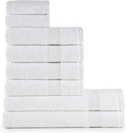Set di asciugamani 8 pezzi - bianchi, 100% cotone, asciugamani da bagno e da mano assorbenti di lusso