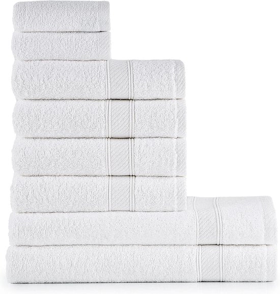 Set di asciugamani 8 pezzi - bianchi, 100% cotone, asciugamani da bagno e da mano assorbenti di lusso