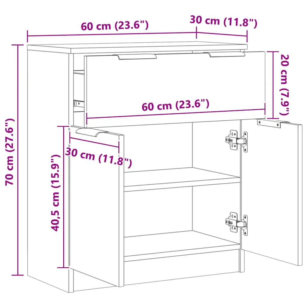 Credenza Rovere Artigianale 60x30x70 cm in Legno Multistrato