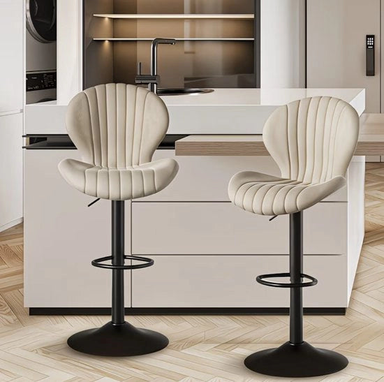 Set di 2 sedute per bar con schienale e piedistallo regolabili in beige – 360° girevoli